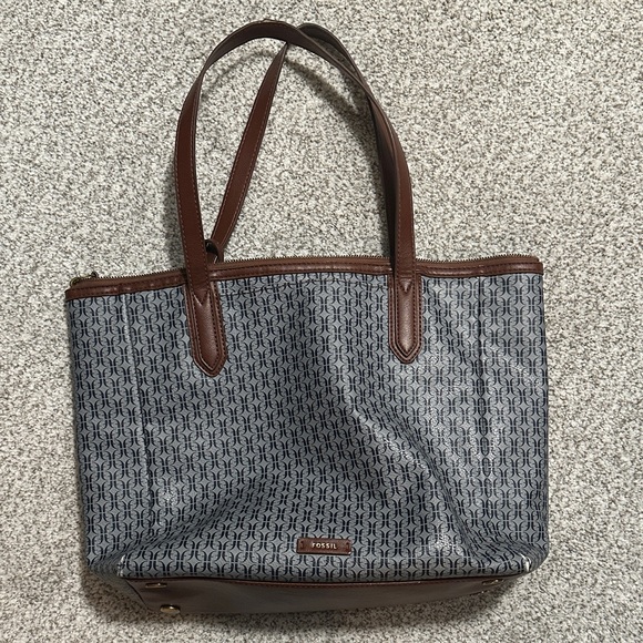 Fossil Gray and Brown Patterned Tote - Picture 1 of 12